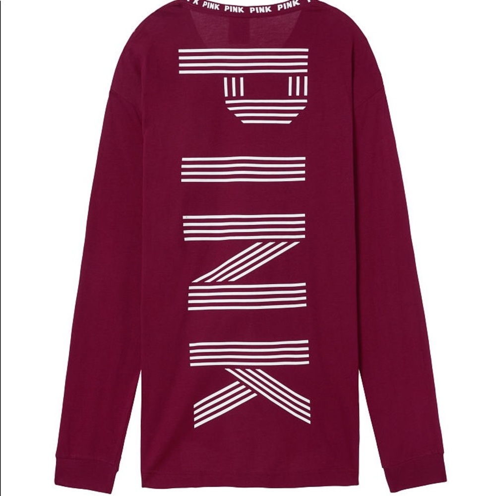 VS PINK LONG SLEEVE BLACK ORCHID CAMPUS TEE NEW